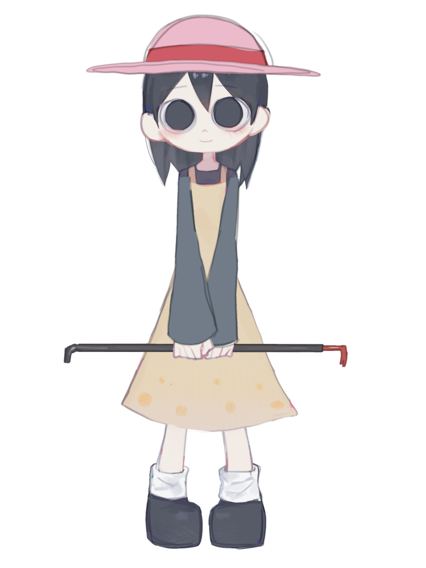 1girl, absurdres, andou_natsumi, black_eyes, black_hair, black_shoes, blue_shirt, closed_mouth