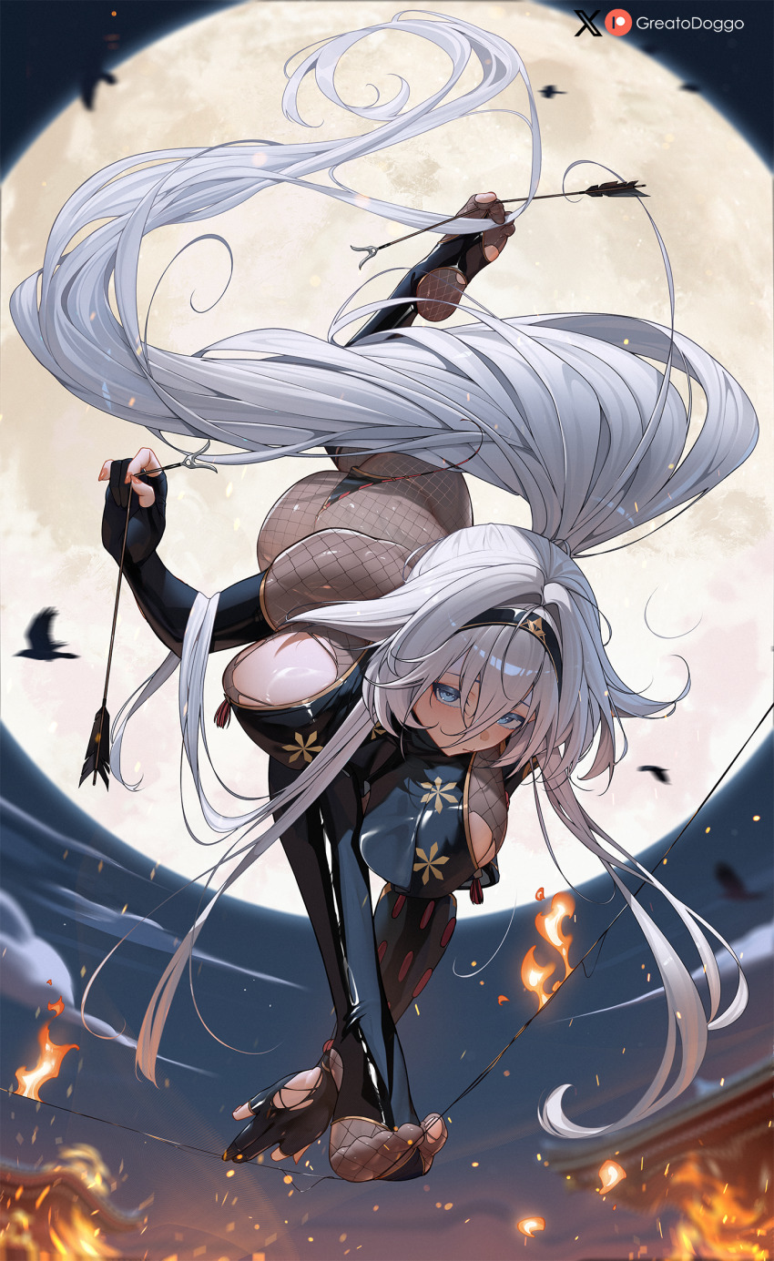 1girl, arrow_(projectile), artist_name, azur_lane, bird, breasts, commentary, english_commentary