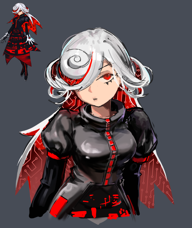 1girl, alternate_costume, alternate_hair_length, alternate_hairstyle, black_shirt, borrowed_design, breasts, cmihaii