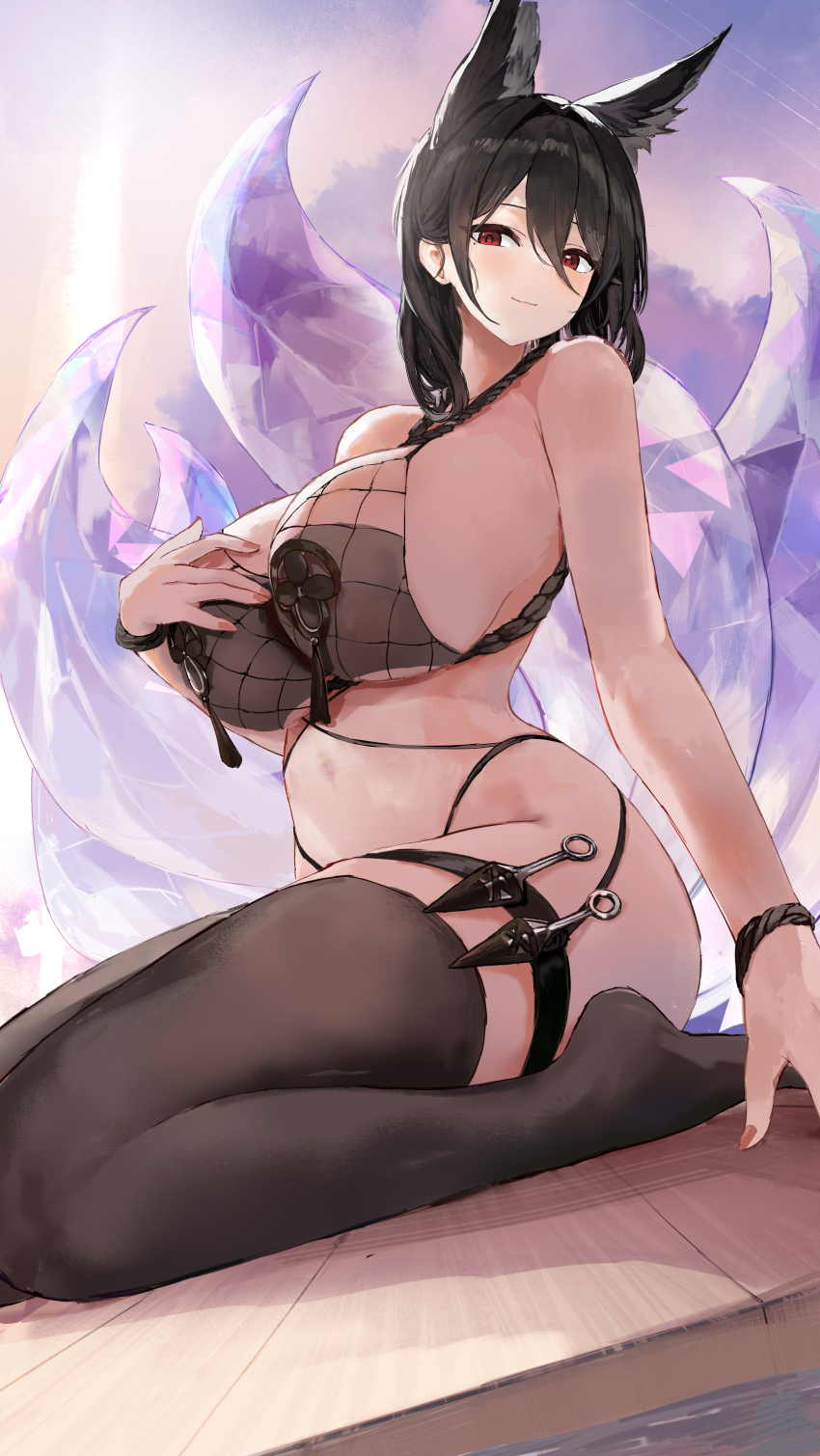 1girl, absurdres, animal_ear_fluff, animal_ears, azur_lane, black_hair, black_thighhighs, breasts