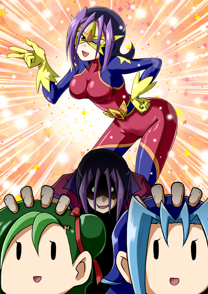 10s, 3girls, :p, angry, artist_name, artist_request, blue_hair, bodysuit