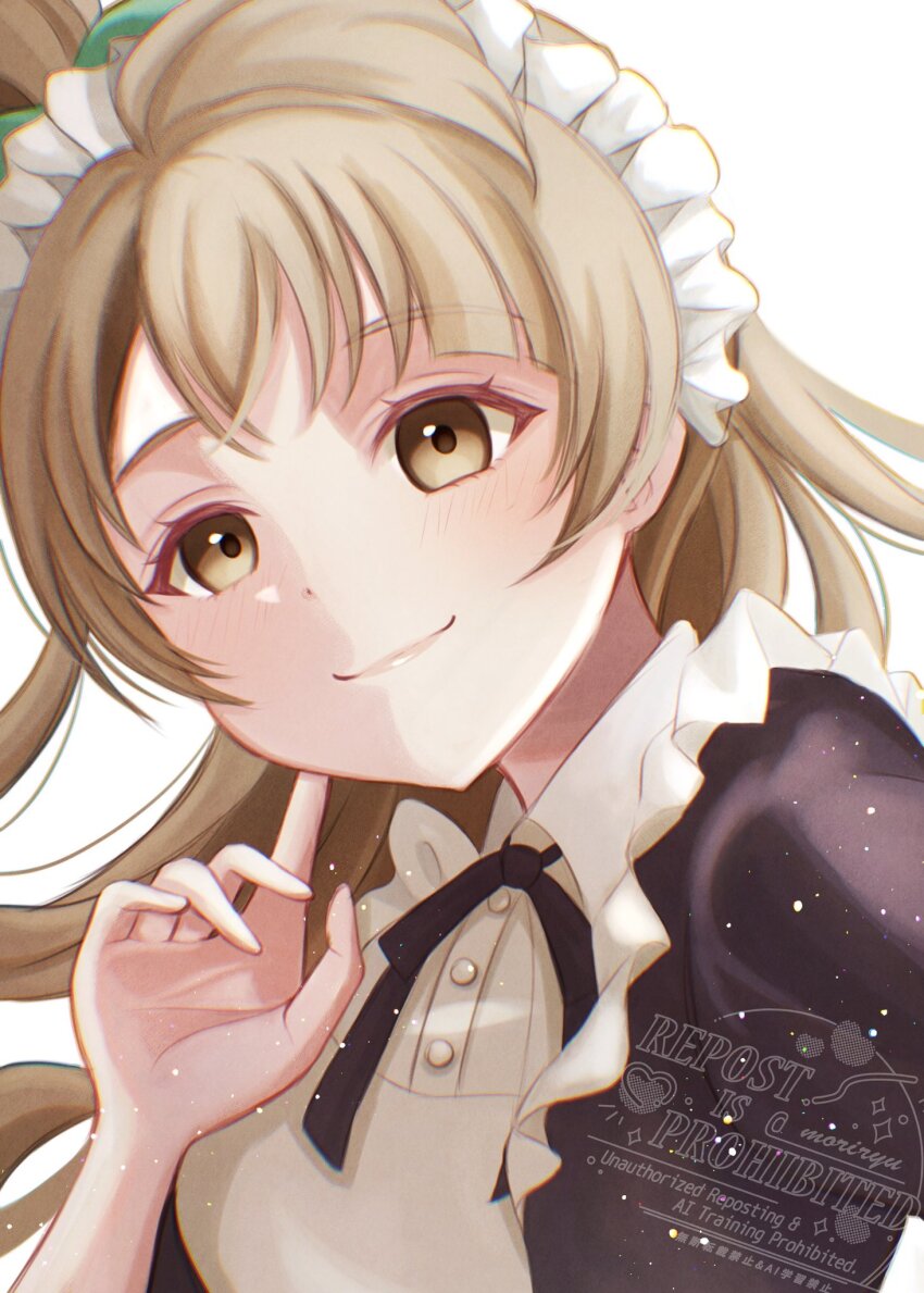 1girl, brown_eyes, brown_hair, highres, long_hair, looking_at_viewer, love_live!, love_live!_school_idol_project, maid, maid_headdress, minami_kotori, official_alternate_costume, ryuuka_(moriryuuuuu24), smile, solo, upper_body, watermark