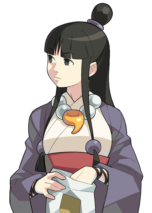 1girl, ace_attorney, anime_coloring, archived_source, black_eyes, blunt_bangs, breasts, capcom