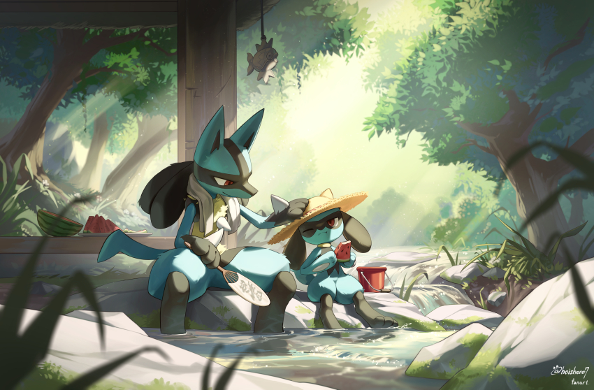 2others, absurdres, animal_ears, black_fur, blue_fur, body_fur, closed_mouth, commentary_request