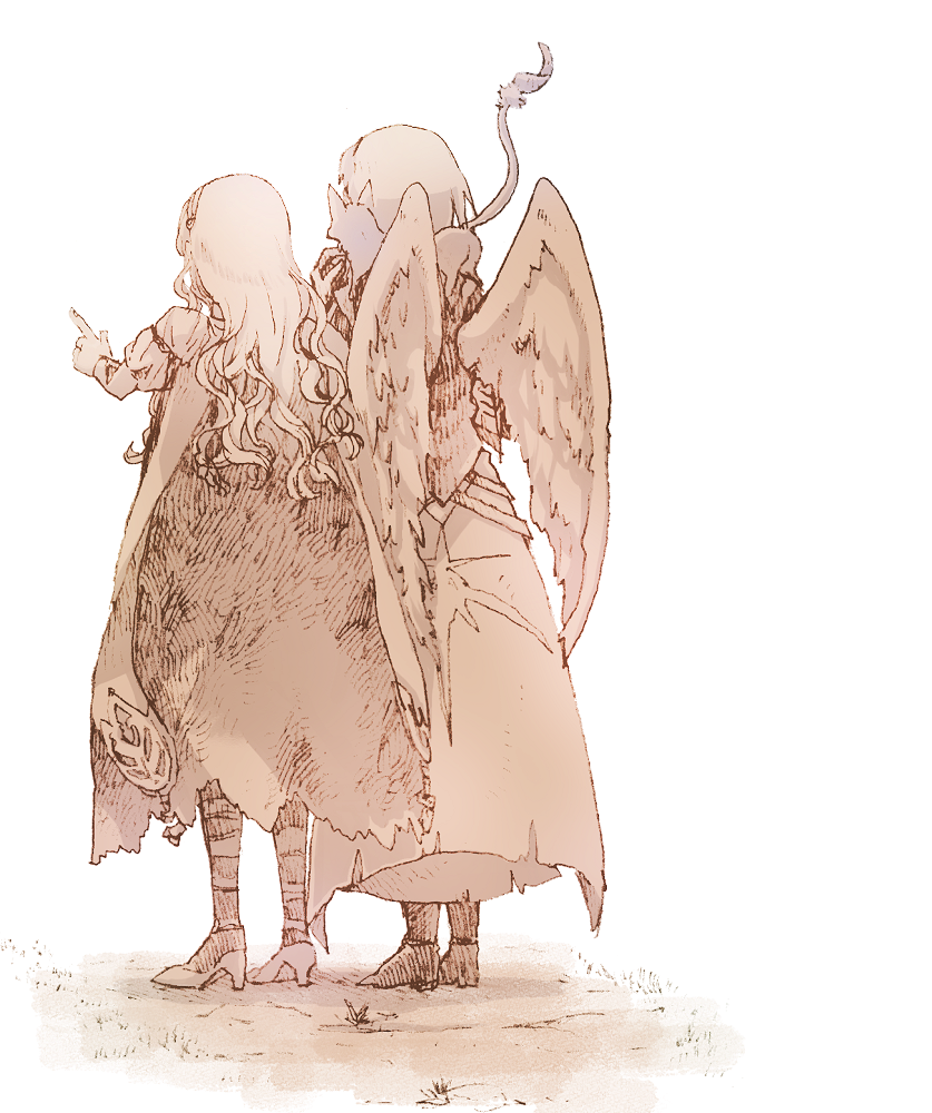 1boy, 1girl, animal, animal_on_shoulder, another_eden, boots, brown_theme, cape