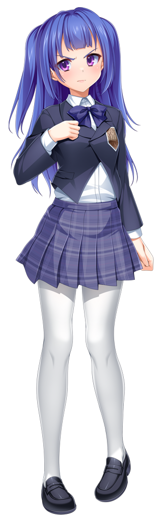 1girl, black_jacket, blue_hair, blush, bow, bowtie, frown, full_body