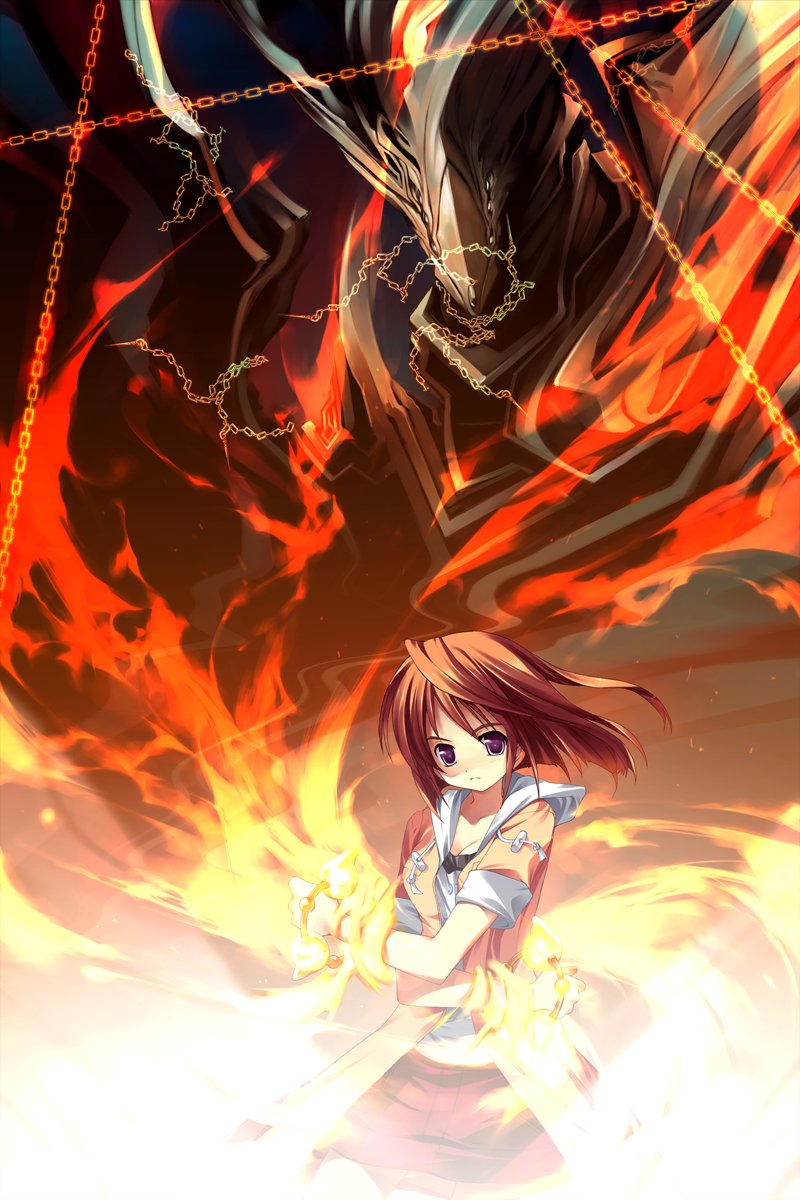 00s, 1girl, chain, circus_(studio), female_focus, fire, game_cg, highres