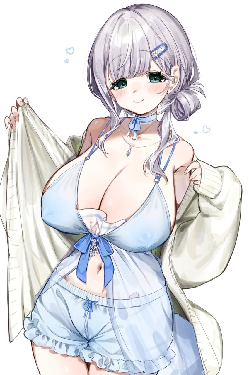 1girl, babydoll, bare_shoulders, bloomers, blue_babydoll, blue_bloomers, blue_choker, blunt_bangs