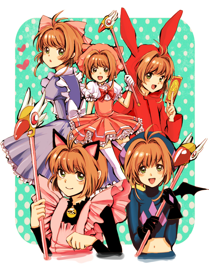 1990s_(style), 1girl, animal_ears, aqua_background, bad_id, bad_pixiv_id, black_gloves, brown_hair