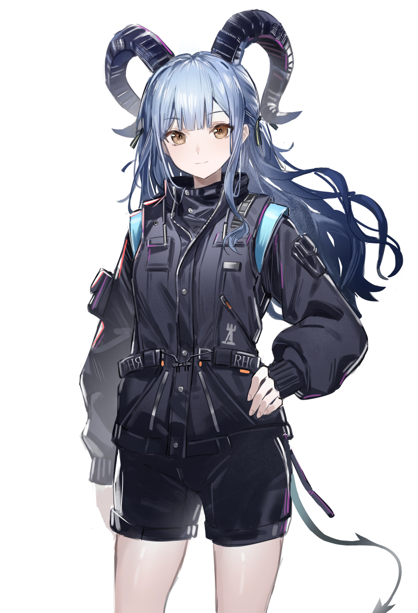 1girl, absurdres, arknights, bang_dream!, bang_dream!_it's_mygo!!!!!, black_horns, black_jacket, black_shorts