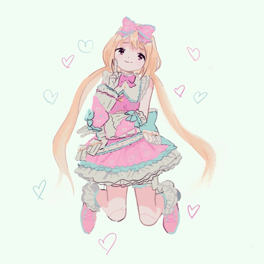 1girl, blonde_hair, blue_background, blush, borrowed_clothes, bow, bowtie, brown_eyes