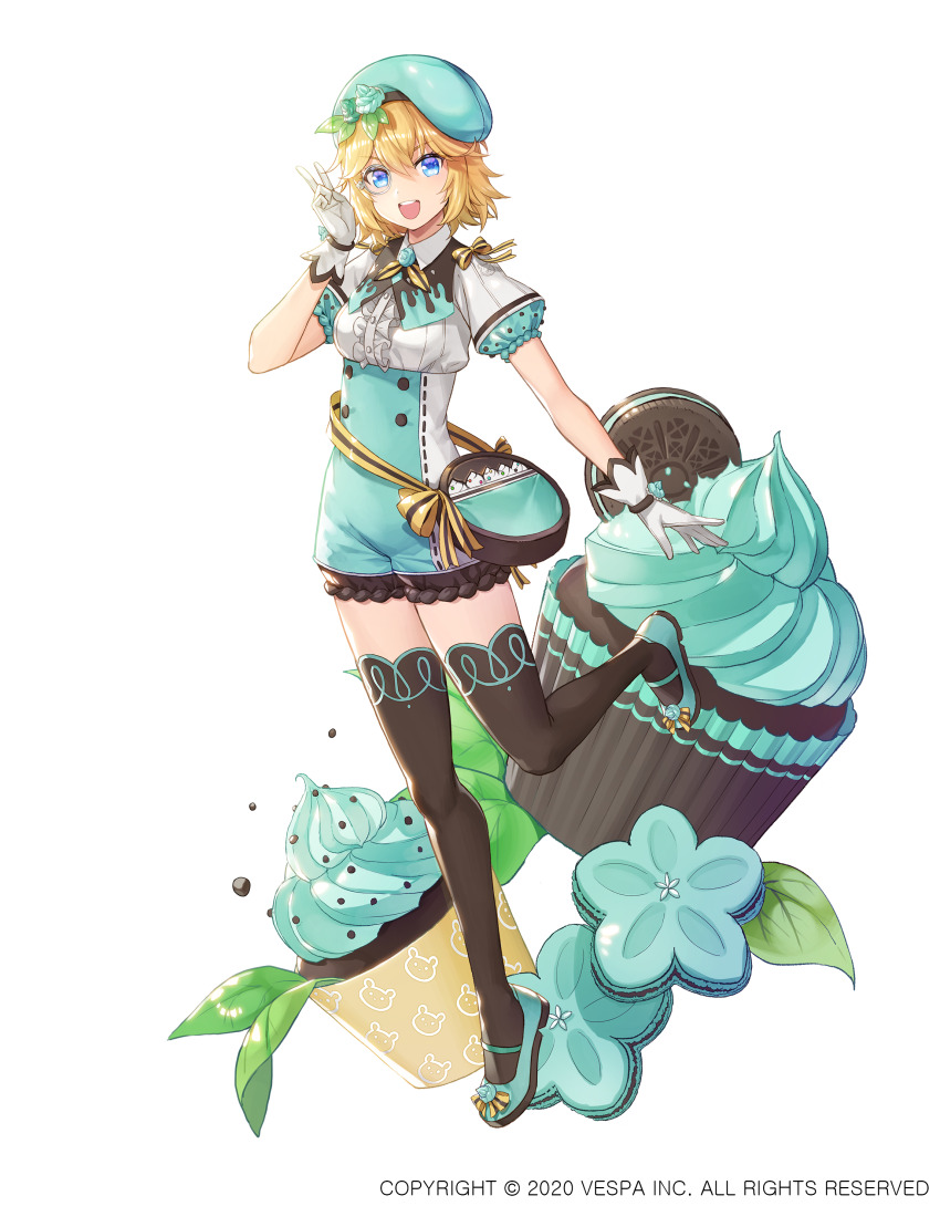 1girl, :d, absurdres, animal_print, annette_(king's_raid), bag, black_thighhighs, blonde_hair