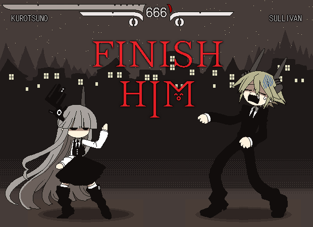 1boy, 1girl, 666, =_=, black_boots, black_necktie, black_pants, black_sclera