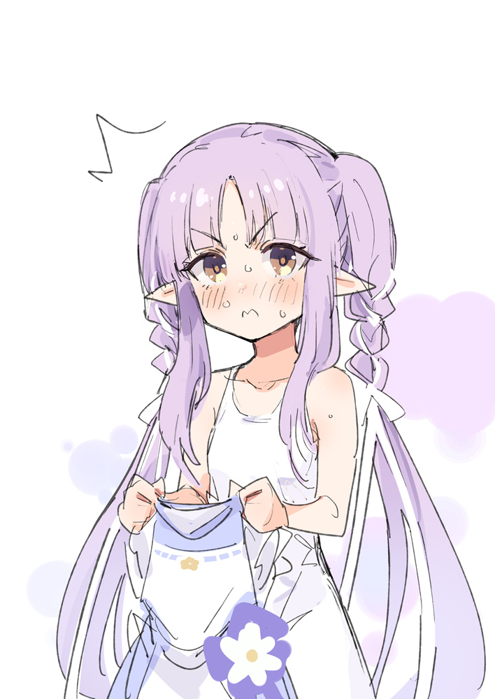 1girl, 3:, bare_shoulders, blush, braid, closed_mouth, collarbone, commentary_request