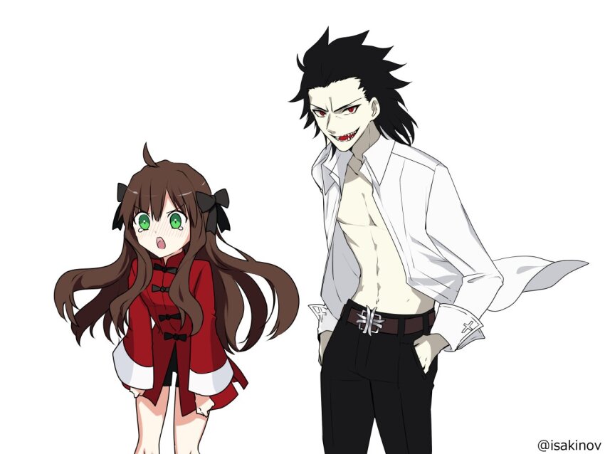 1boy, 1girl, abs, ahoge, angry, arima_miyako, belt, belt_buckle