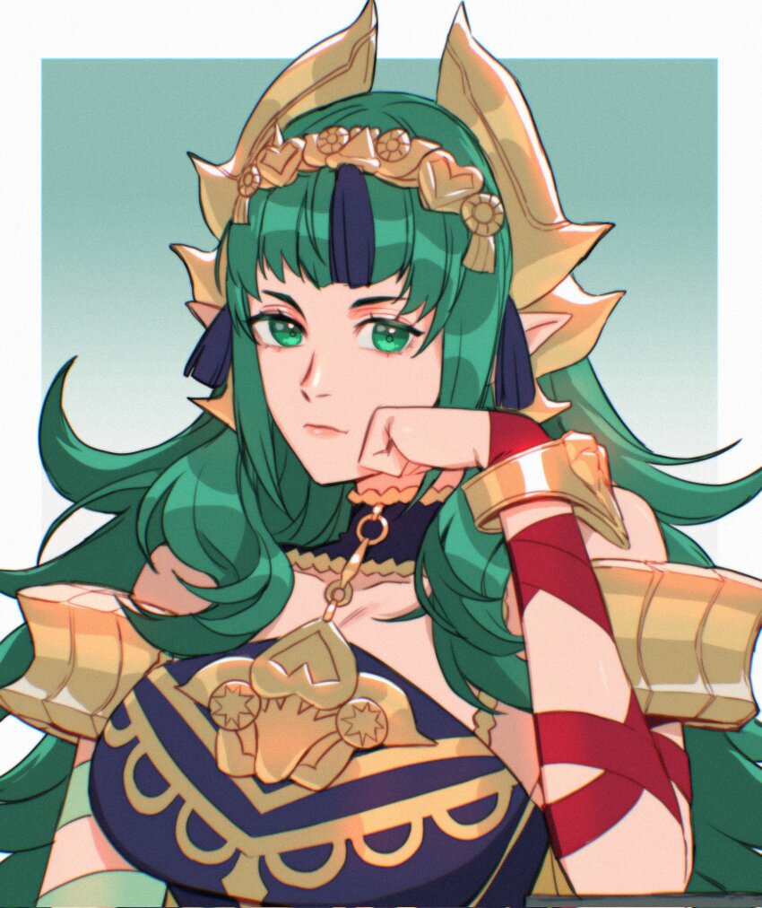 1girl, aged_up, arm_wrap, breasts, closed_mouth, commentary, dress, english_commentary