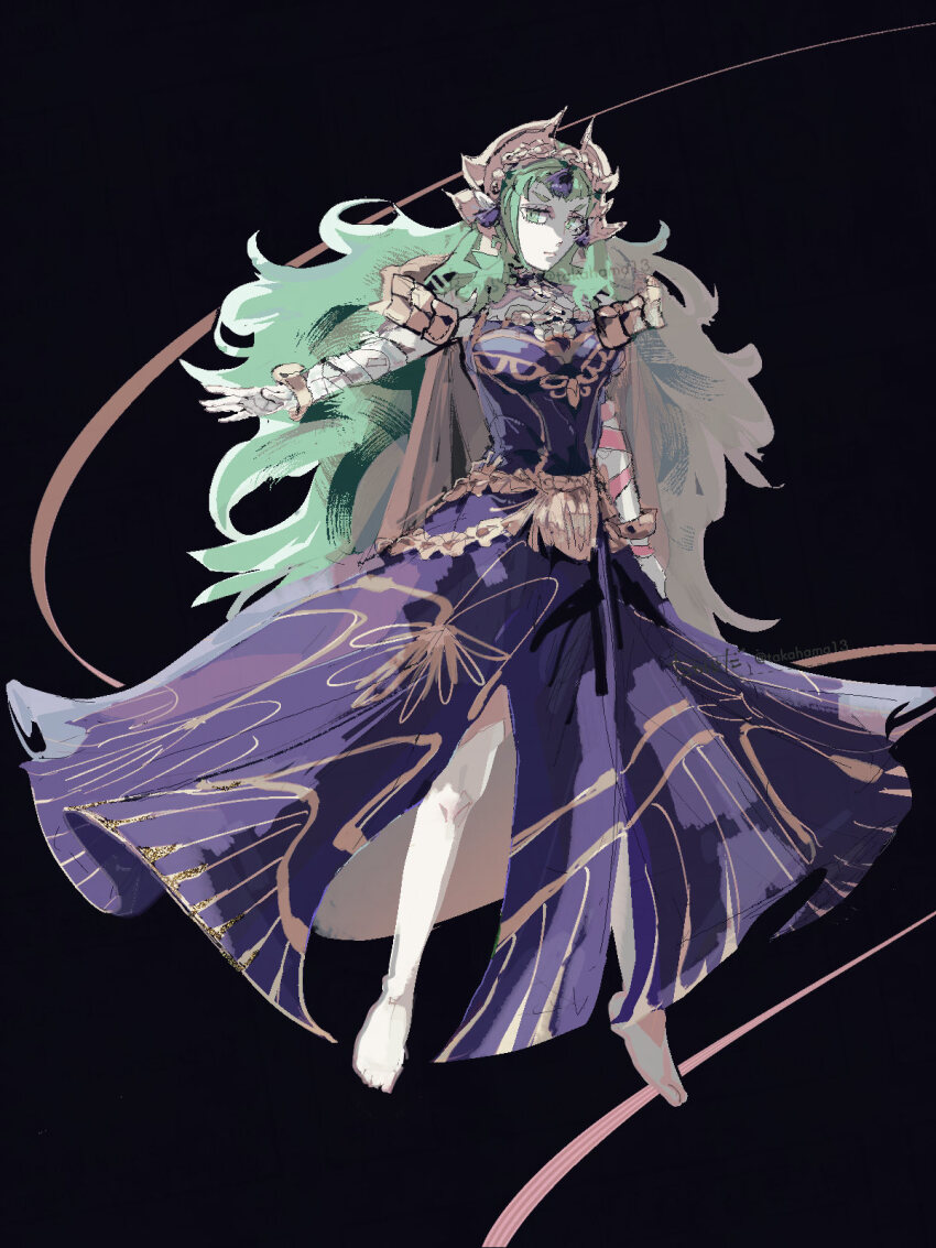 1girl, aged_up, arm_wrap, breasts, closed_mouth, commentary, dress, fire_emblem