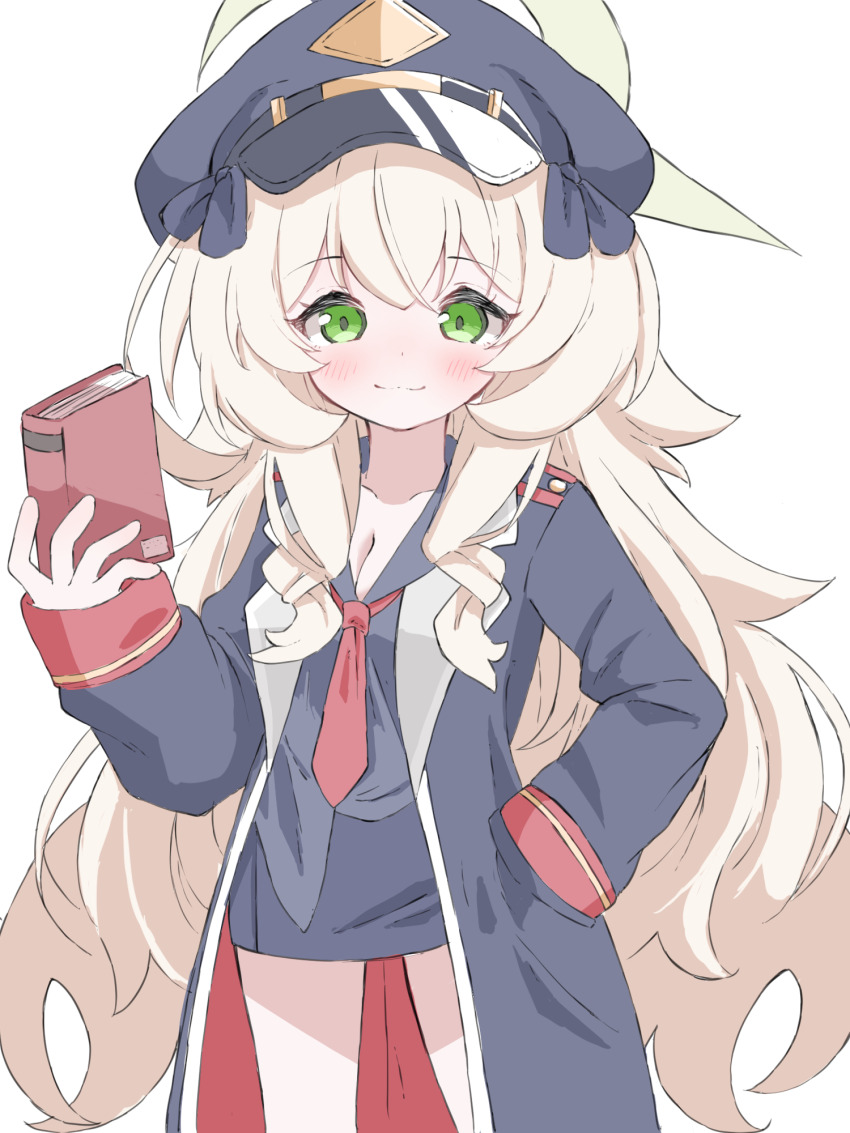 1girl, :3, alternate_breast_size_(larger), alternate_costume, blonde_hair, blue_archive, blush, book