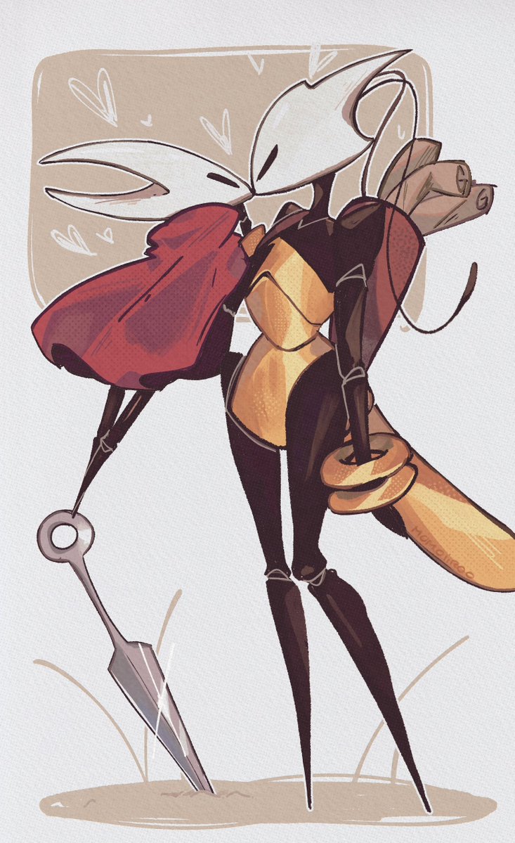 2girls, arthropod_girl, black_skin, cloak, colored_skin, full_body, heart, hollow_knight