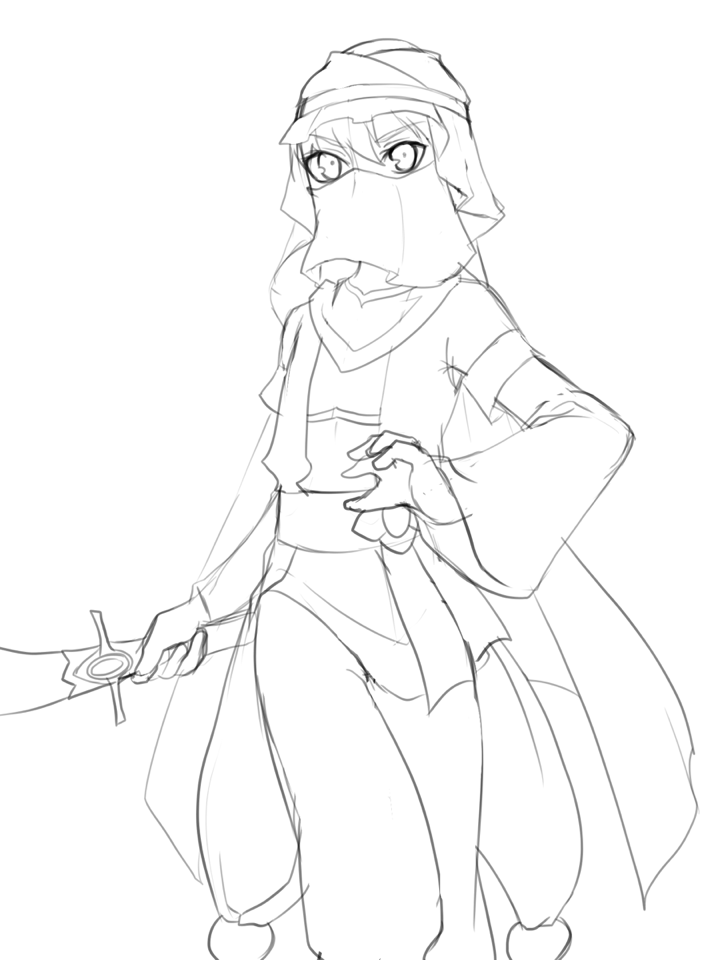 1girl, ajinoooori, arabian_clothes, desert_assassin_(grimms_notes), grimms_notes, looking_at_viewer, navel, protected_link