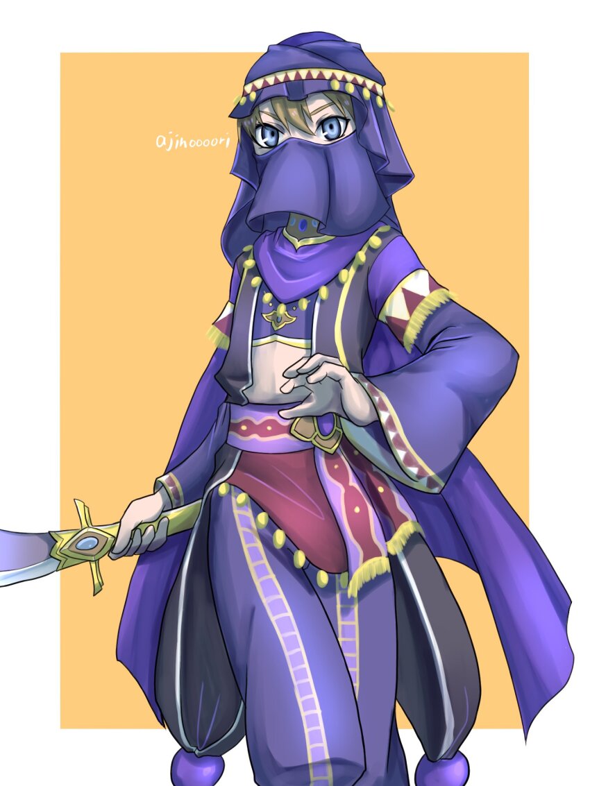 1girl, ajinoooori, arabian_clothes, blue_eyes, desert_assassin_(grimms_notes), grimms_notes, highres, looking_at_viewer