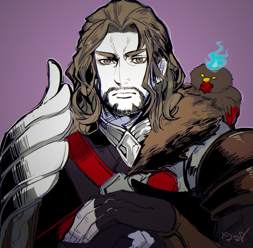 1boy, beard, black_king_(grimms_notes), brown_hair, facial_hair, grimms_notes, long_hair, looking_at_viewer