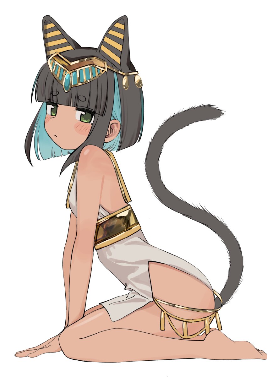 1girl, 7ben9i, absurdres, ancient_egyptian, ancient_egyptian_clothes, animal_ears, black_eyes, blush