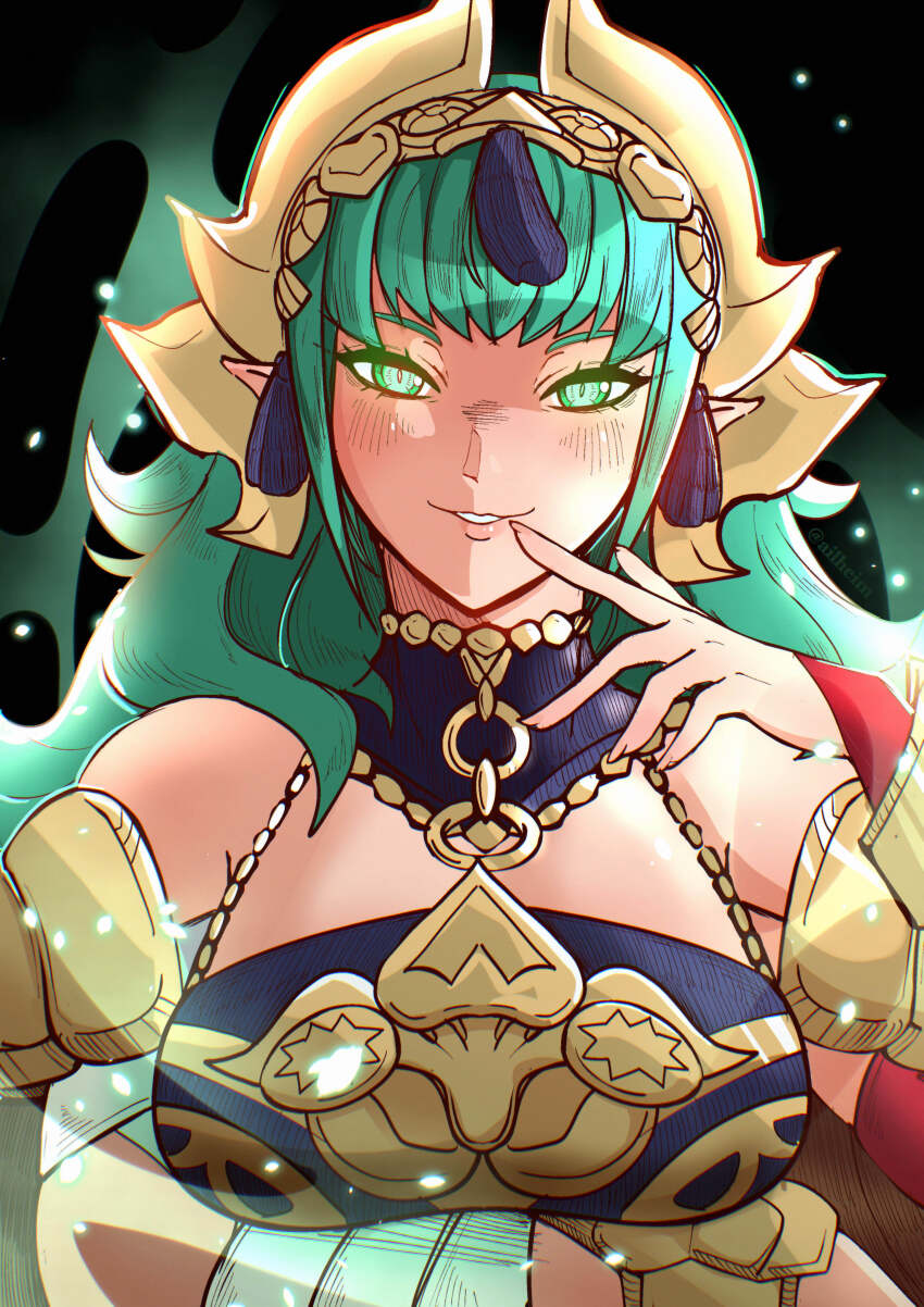 1girl, absurdres, ailheim, arm_under_breasts, arm_wrap, breasts, dress, fire_emblem