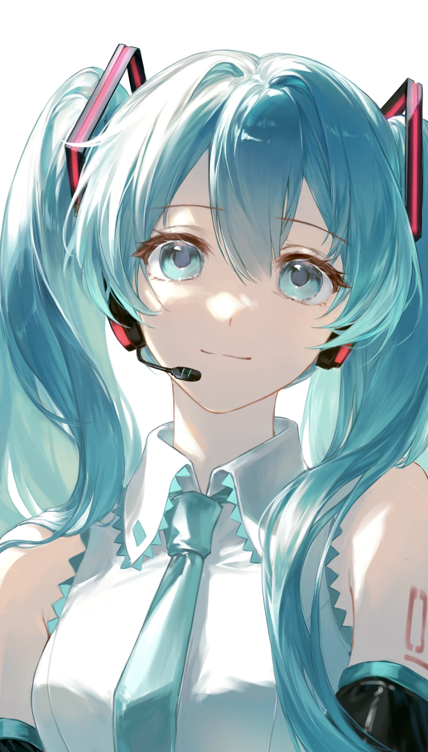 1girl, absurdres, aqua_eyes, aqua_hair, aqua_necktie, arm_tattoo, breasts, closed_mouth