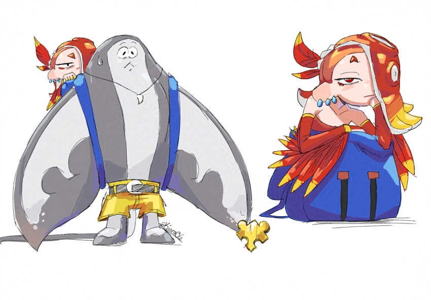 1boy, 1girl, alternate_costume, backpack, bag, banjo-kazooie, banjo_(banjo-kazooie), banjo_(banjo-kazooie)_(cosplay)