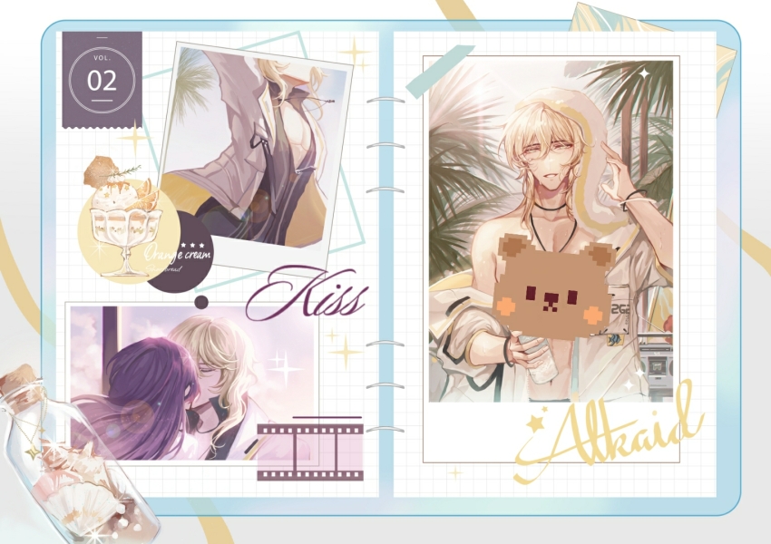 1boy, 1girl, abs, alkaid_mcgrath, alkaid_mcgrath_(azure_island), bear, black_wetsuit, blonde_hair