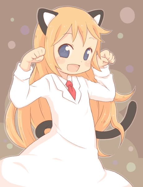 1girl, animal_ears, bad_id, bad_pixiv_id, blonde_hair, blue_eyes, blush, cat_ears