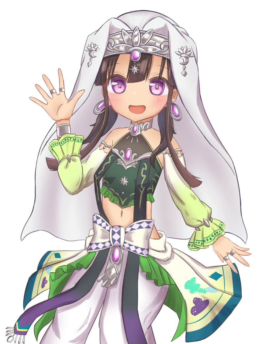 1girl, arabian_clothes, brown_hair, dunyazad_(grimms_notes), grimms_notes, hand_up, highres, sgr138