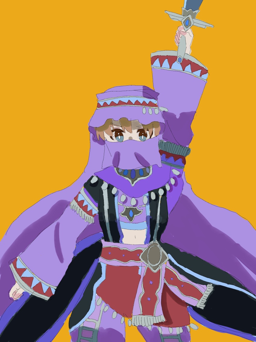 1girl, absurdres, arabian_clothes, arm_up, artistic_error, cowboy_shot, desert_assassin_(grimms_notes), grimms_notes