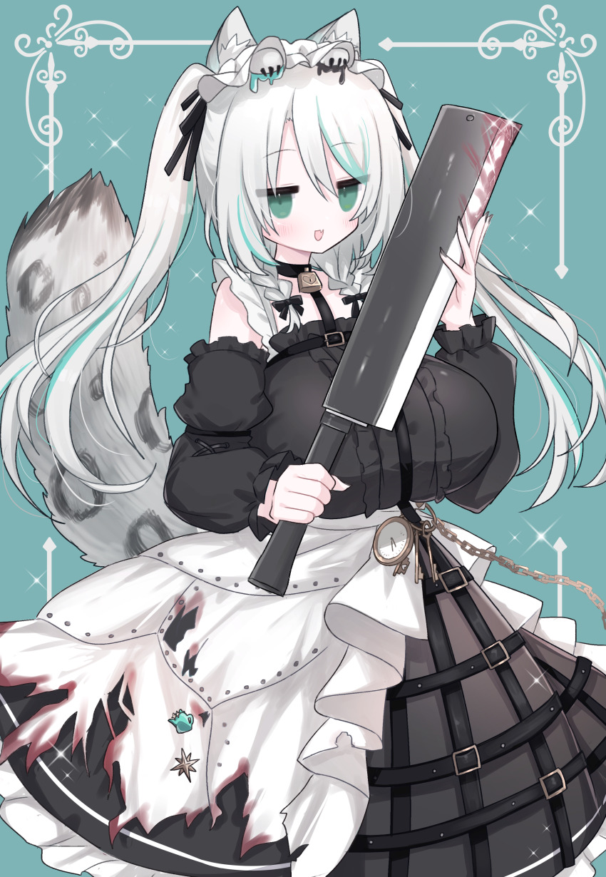 1girl, absurdres, animal_ear_fluff, animal_ears, aqua_background, aqua_eyes, aqua_hair, aqua_streaks