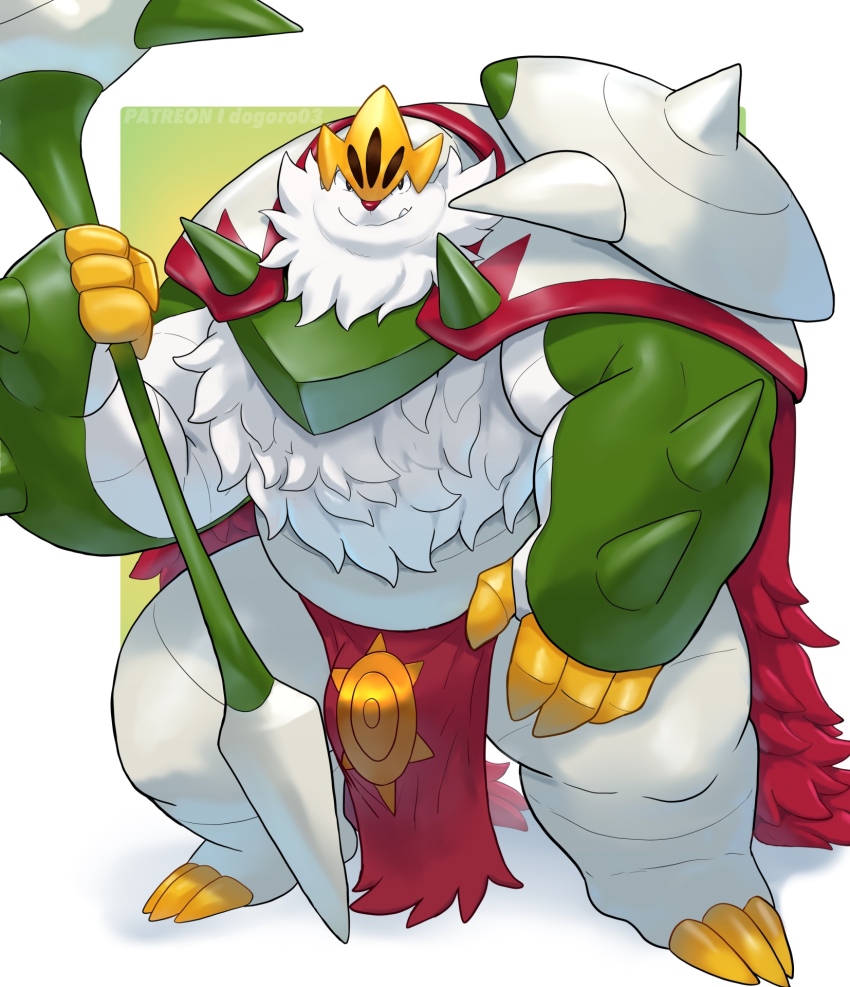 1boy, bara, bulge, chesnaught, claws, closed_mouth, commentary, dogoronumber3