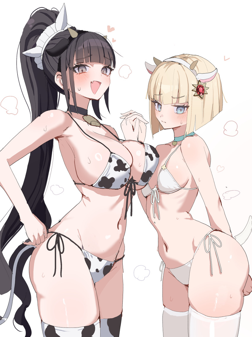 2girls, absurdres, alternate_costume, animal_ears, animal_print, bell, bikini, black_hair