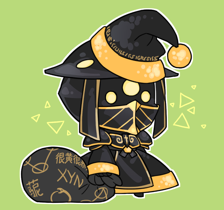 1boy, armor, black_helmet, black_robe, chibi, chibi_only, chinese_text, christmas