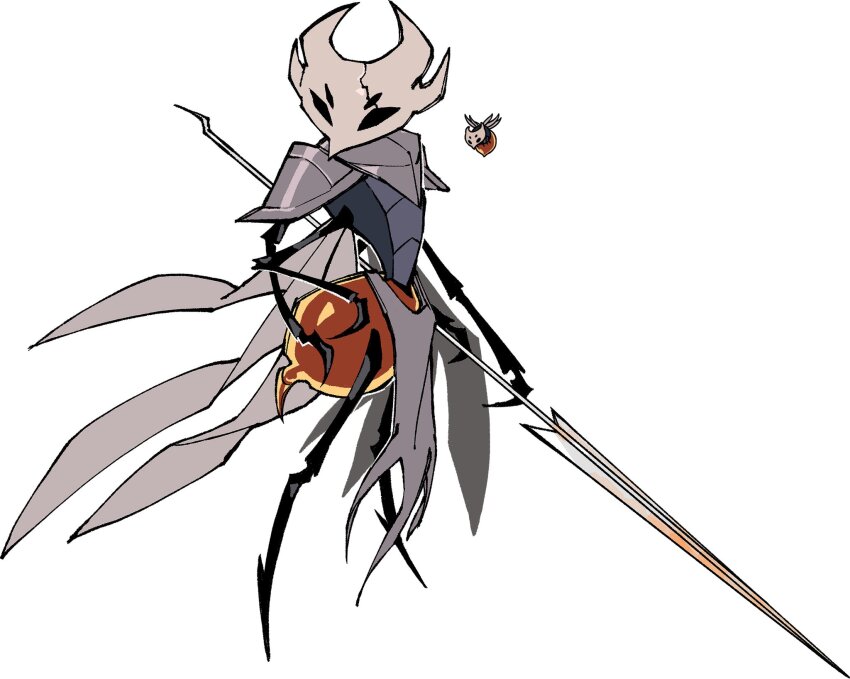 1other, arthropod_limbs, full_body, highres, holding, holding_polearm, holding_weapon, hollow_eyes