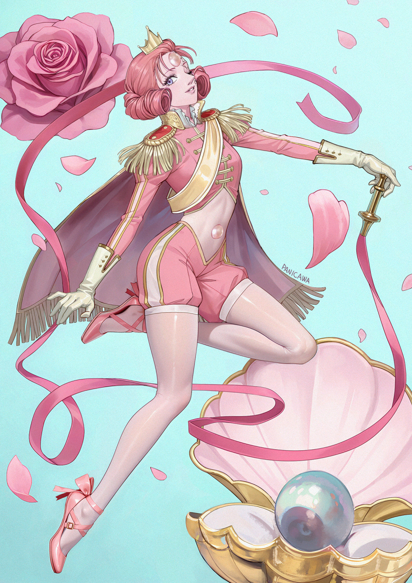 1girl, adelheid_(moschiola), cropped_jacket, flower, gem_(steven_universe), gloves, highres, holding