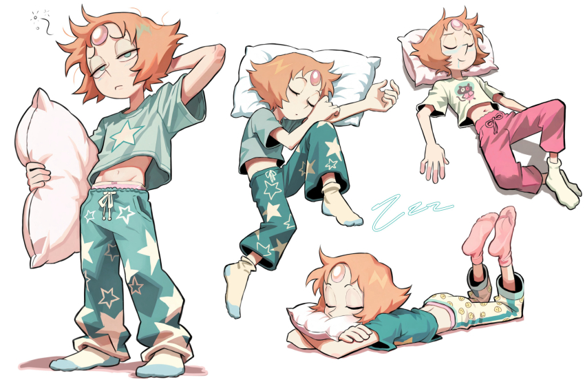 1girl, alternate_costume, blue_eyes, blush, closed_eyes, commentary, cookie_cat_(steven_universe), cropped_shirt