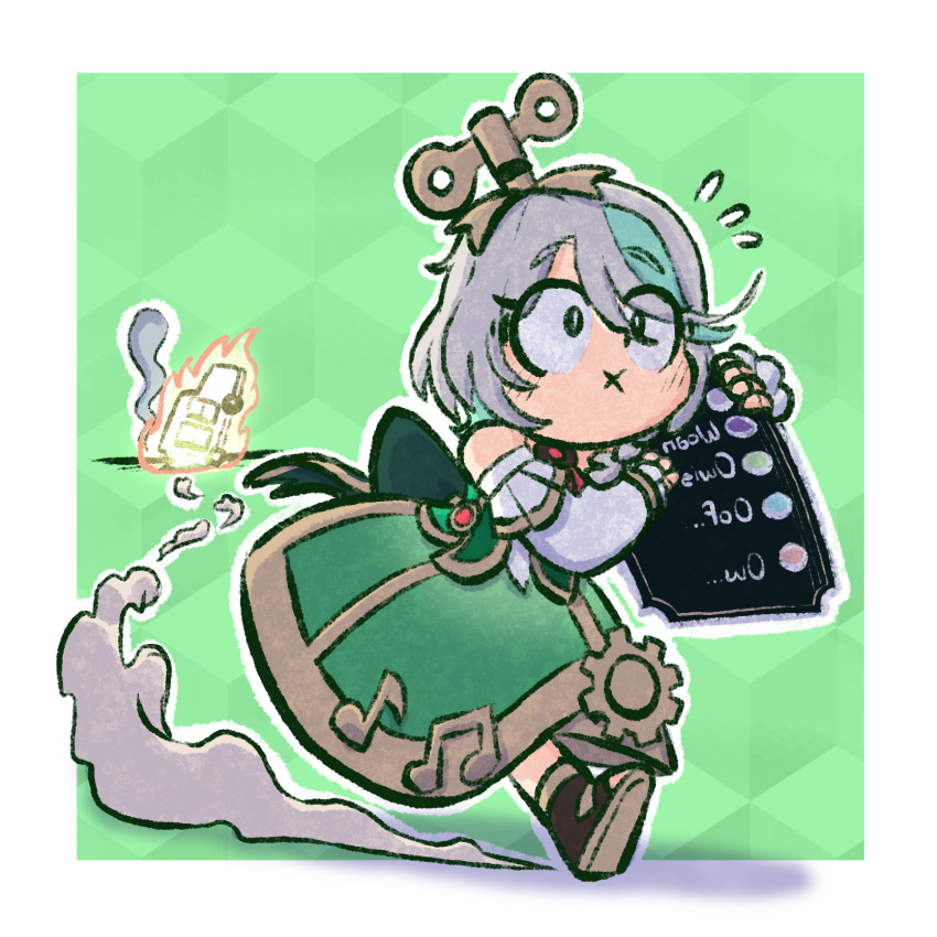 1girl, burning, burning_vehicle, car, cecilia_immergreen, cecilia_immergreen_(1st_costume), colored_inner_hair, detached_sleeves