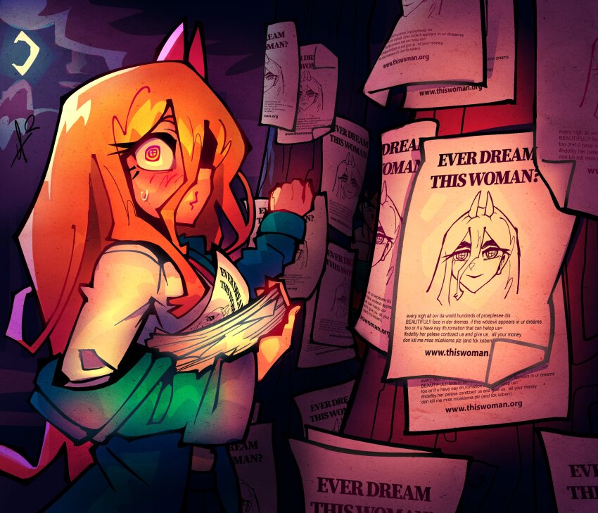 1girl, absurdres, alpharecdyt, blonde_hair, blue_jacket, chainsaw_man, cloud, cloudy_sky