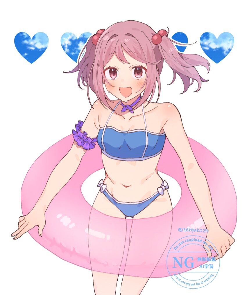 1girl, absurdres, bikini, blue_bikini, blush, breasts, choker, commentary_request