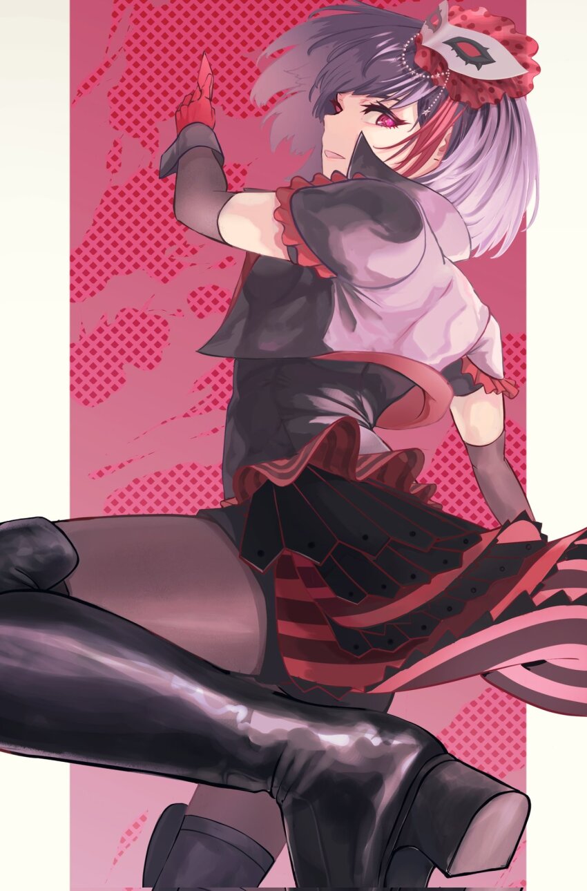 1girl, amamiya_ren, bang_dream!, bang_dream!_girls_band_party!, black_boots, black_gloves, black_hair, black_jacket