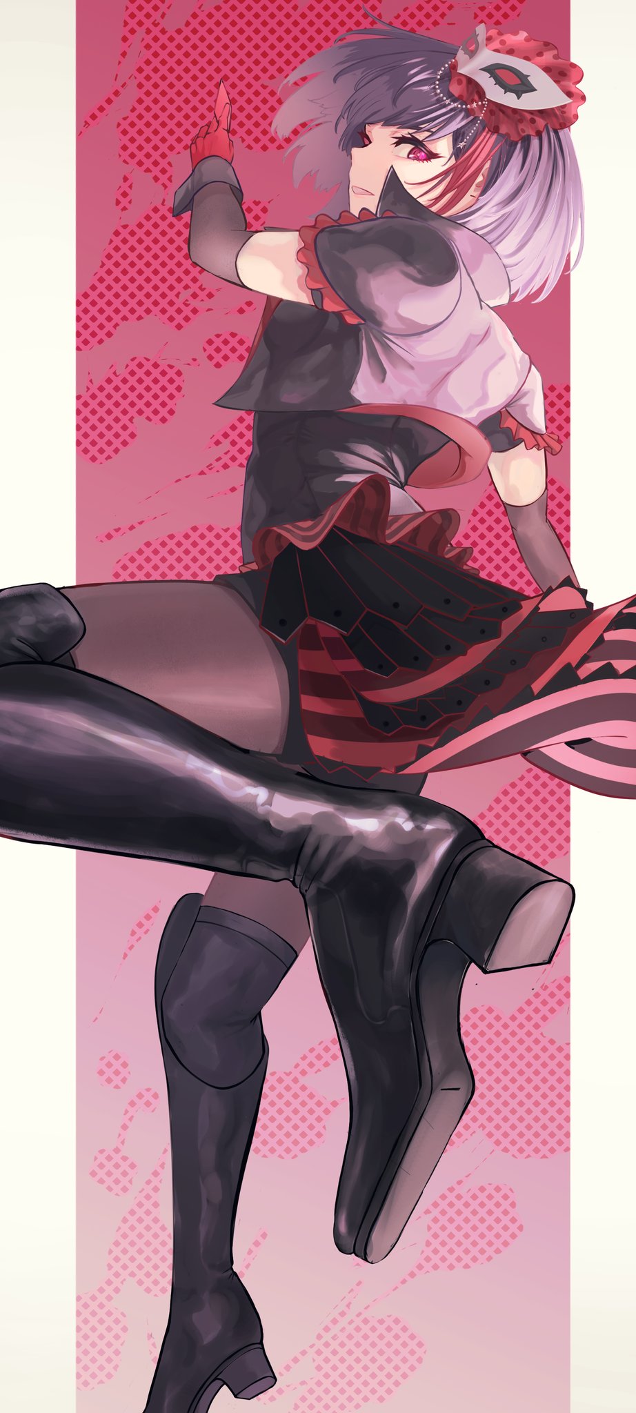 1girl, amamiya_ren, bang_dream!, bang_dream!_girls_band_party!, black_boots, black_gloves, black_hair, black_jacket