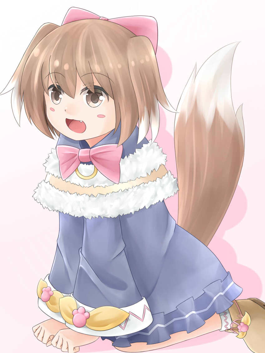 1girl, animal_ears, blue_capelet, blue_dress, blush_stickers, boots, bow_alma, brown_boots