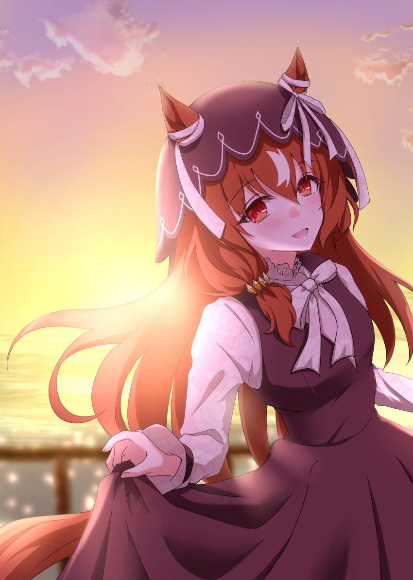 1girl, absurdres, animal_ears, blurry, blurry_background, blush, breasts, casual