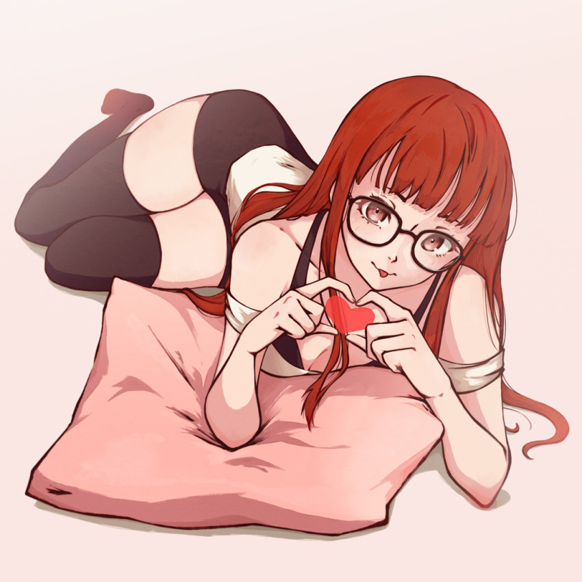 1girl, :p, black_shorts, black_thighhighs, blunt_bangs, breasts, brown_eyes, brown_hair