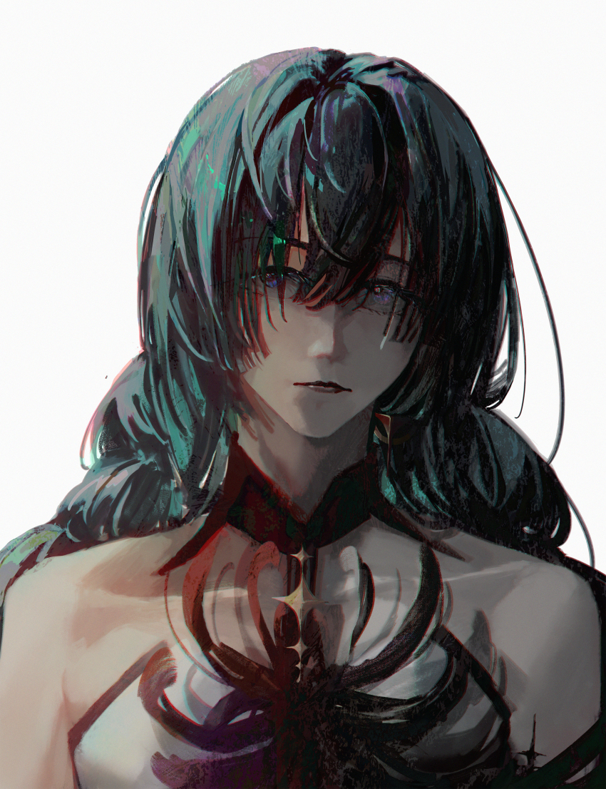 1girl, absurdres, bare_shoulders, chromatic_aberration, closed_mouth, commentary, emu2046, english_commentary